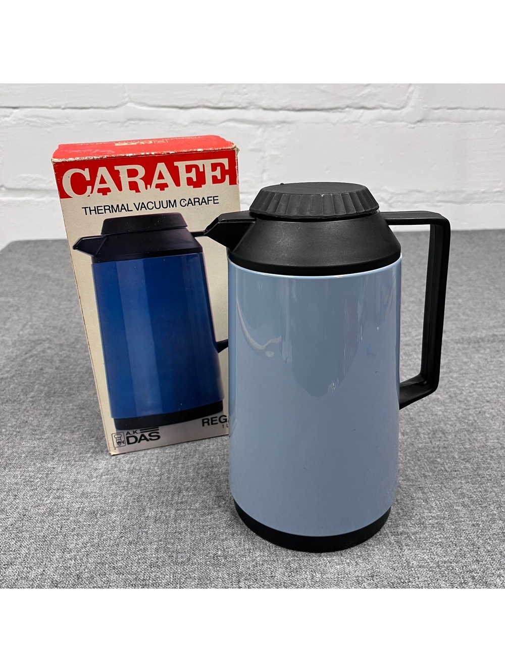 VINTAGE A.K. DAS Carafe Thermal Vacuum Carafe Slate Blue 1 Liter, with box